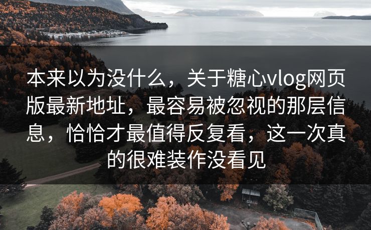 本来以为没什么，关于糖心vlog网页版最新地址，最容易被忽视的那层信息，恰恰才最值得反复看，这一次真的很难装作没看见
