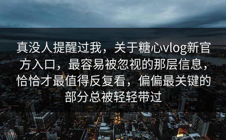 真没人提醒过我，关于糖心vlog新官方入口，最容易被忽视的那层信息，恰恰才最值得反复看，偏偏最关键的部分总被轻轻带过