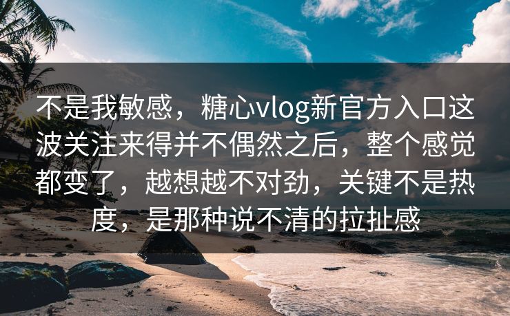 不是我敏感，糖心vlog新官方入口这波关注来得并不偶然之后，整个感觉都变了，越想越不对劲，关键不是热度，是那种说不清的拉扯感