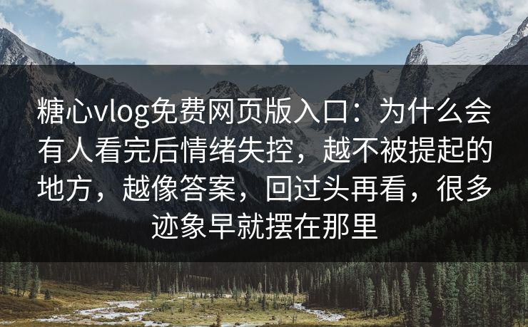 糖心vlog免费网页版入口：为什么会有人看完后情绪失控，越不被提起的地方，越像答案，回过头再看，很多迹象早就摆在那里